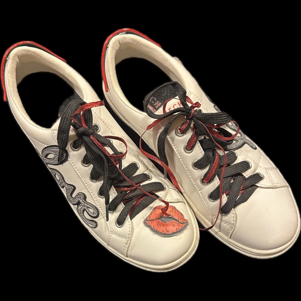 Skechers White with Black Sneakers with Red Accents